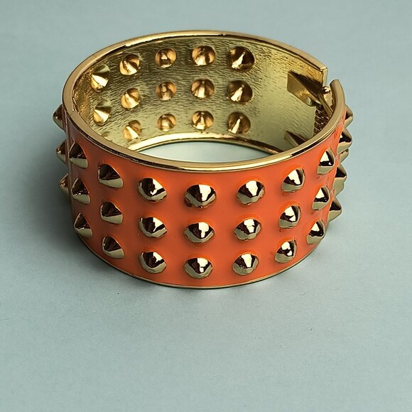 Statement Chunky Spiked Enamel Inged Bangle Bracelet Bright Orange Gold … - Picture 5 of 6